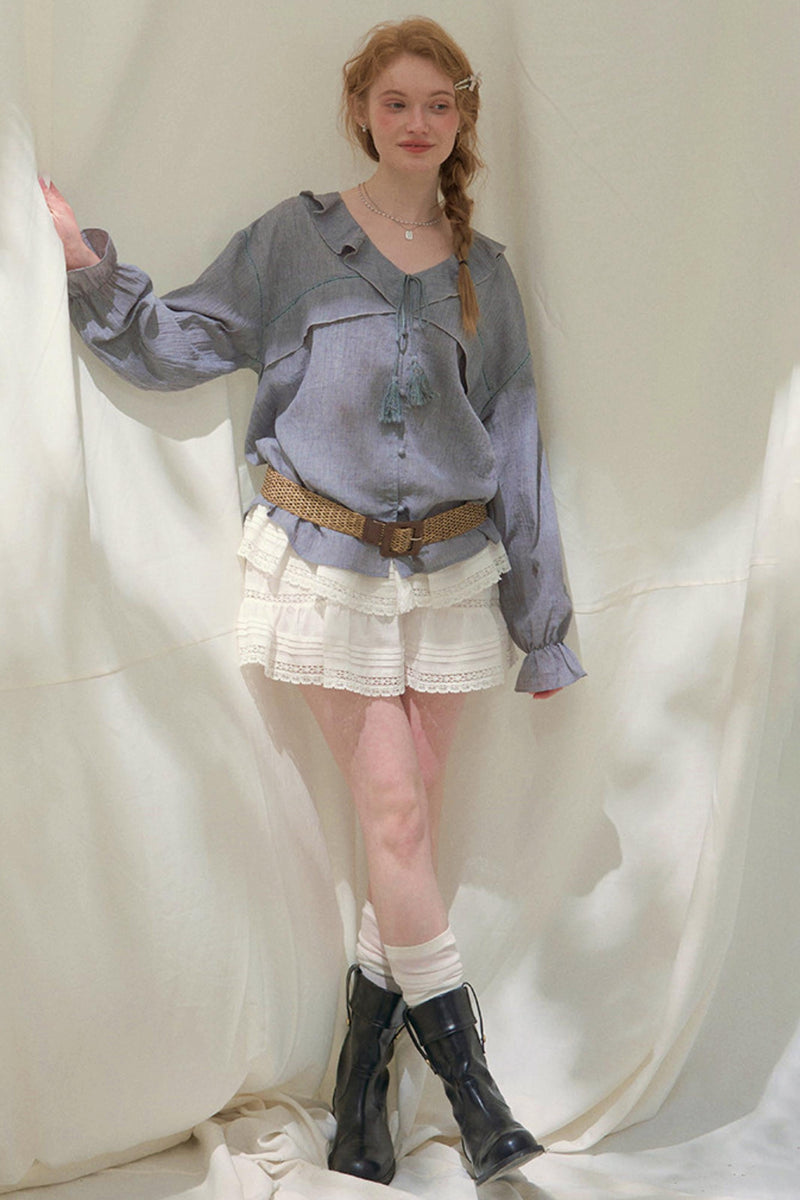 Ruffled V-neck Blouse