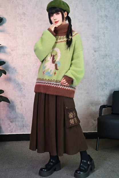 Four Pop Faux Fur Jacquard Sweater