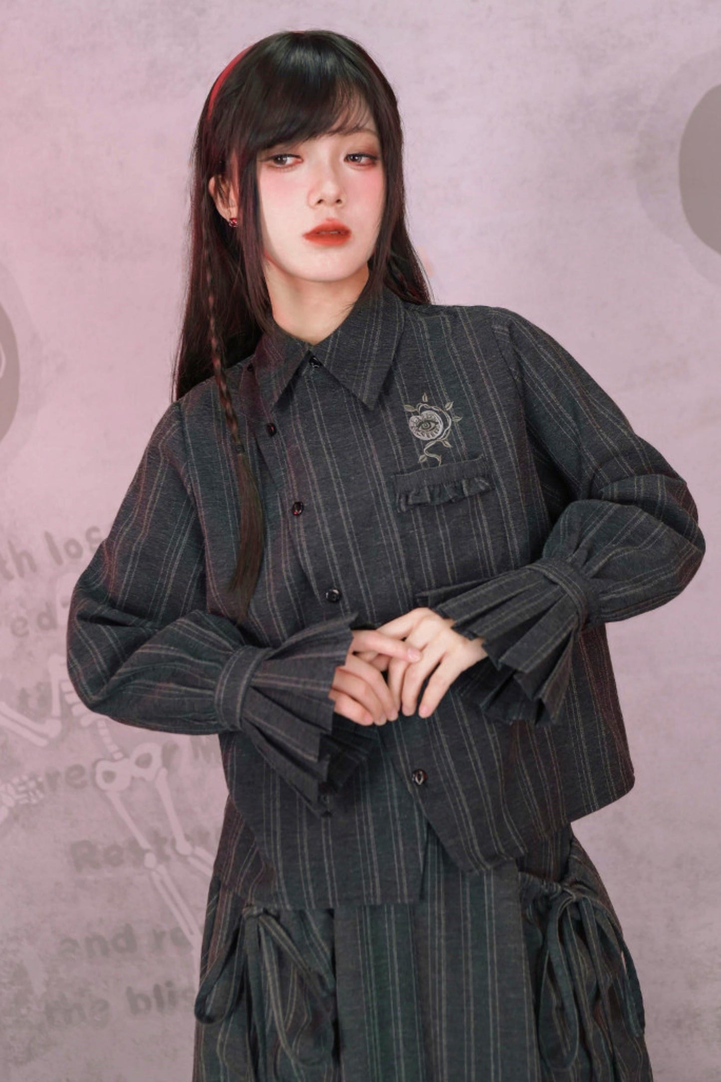 Eden Gray Embroidered Shirt + Skirt