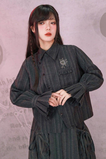 Eden Gray Embroidered Shirt + Skirt