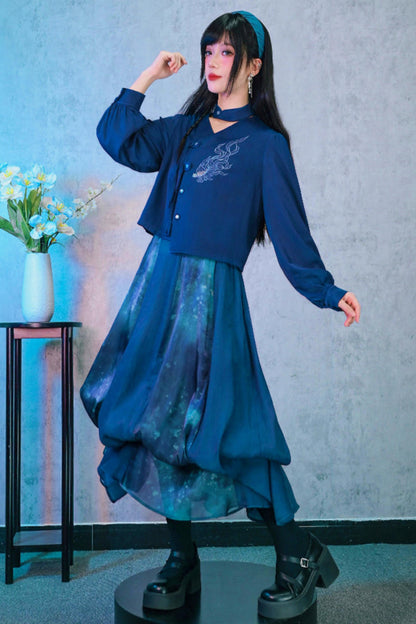 Embroidered Lantern Sleeve Blouse
