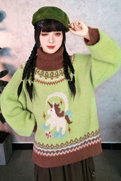 Four Pop Faux Fur Jacquard Sweater