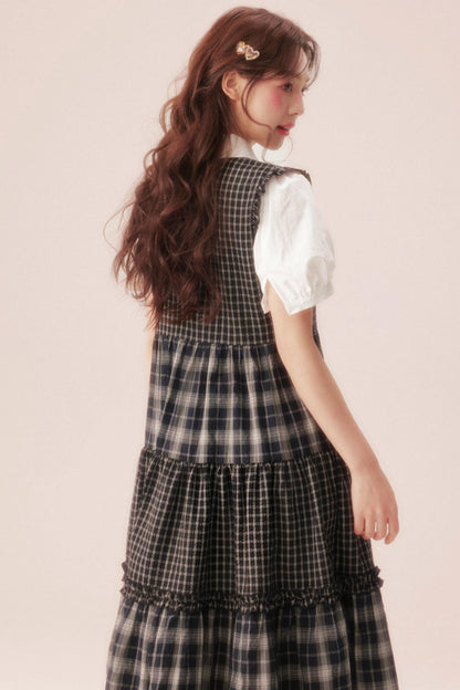 Black Plaid Patchwork Loose Shirt Dress