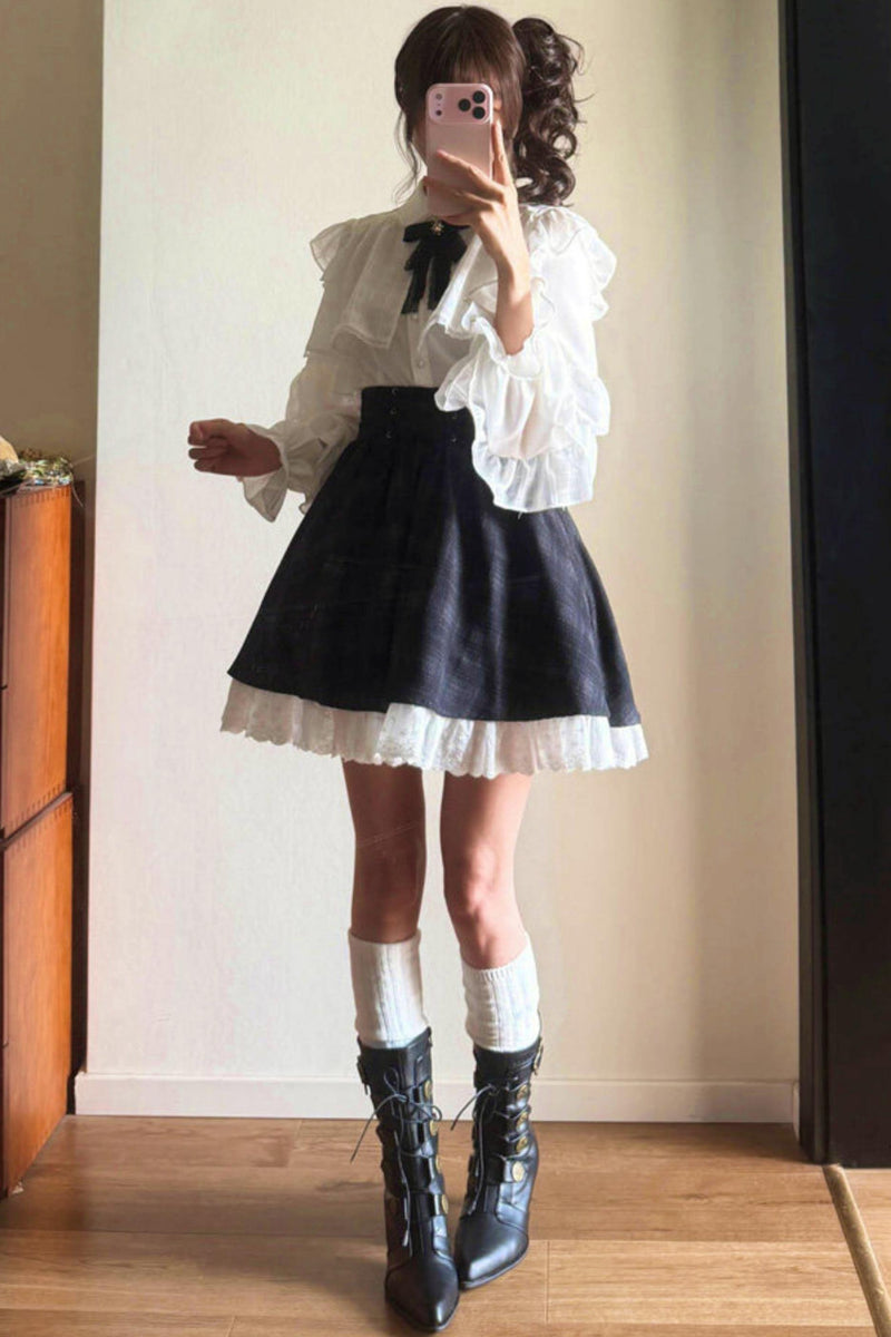 エレガント地雷レースブラウス+スカート
