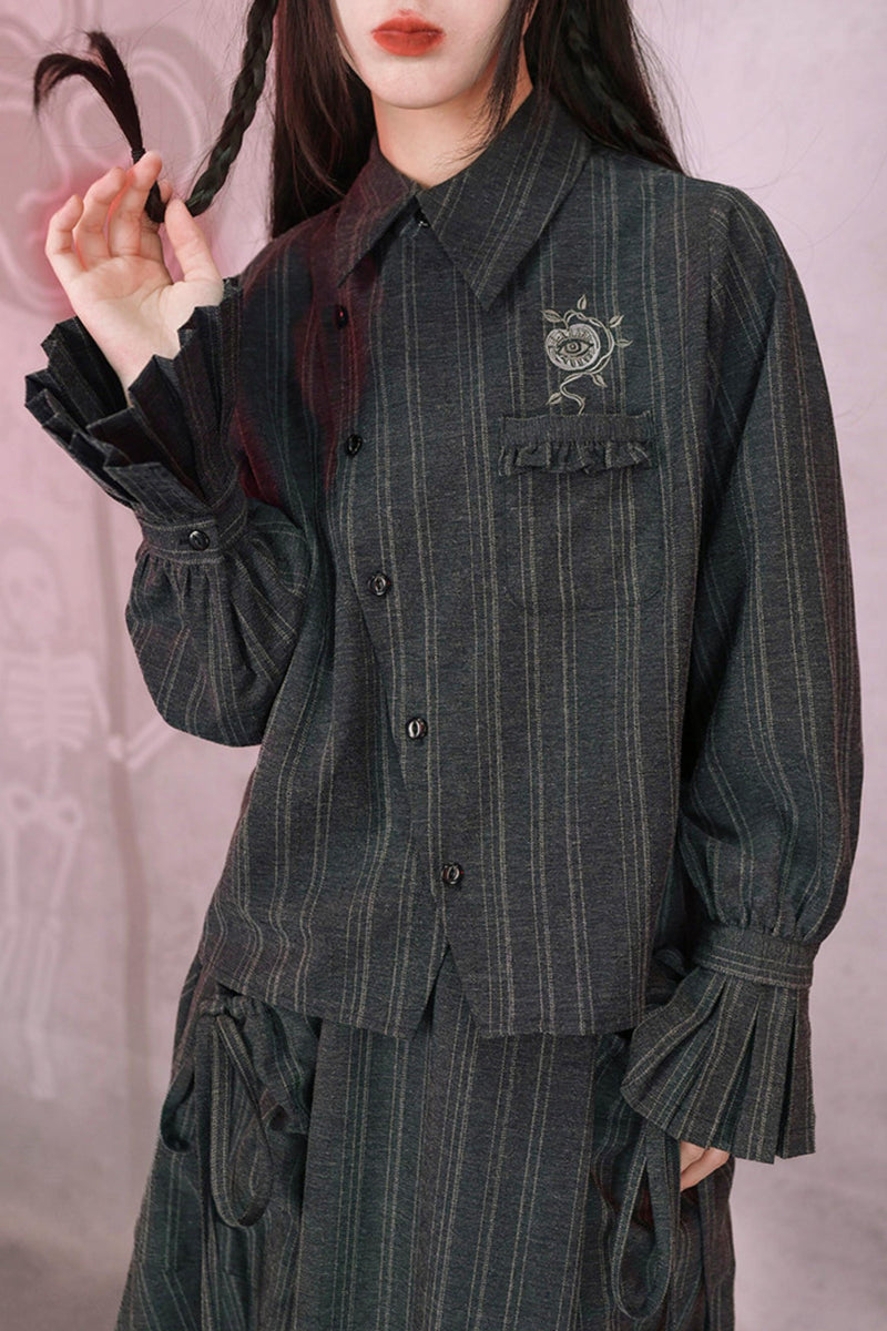 Eden Gray Embroidered Shirt + Skirt