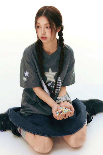 Star Patch Loose Y2k Top