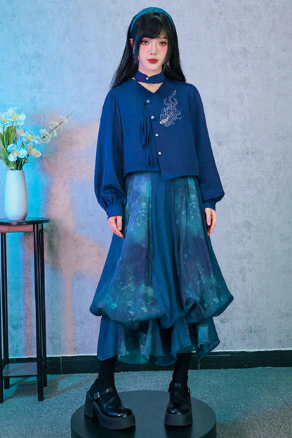 Embroidered Lantern Sleeve Blouse