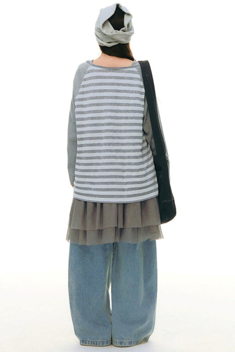 Button Striped Off-shoulder Top