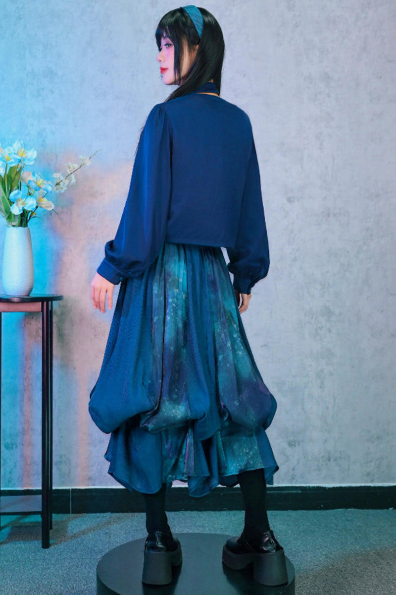 Embroidered Lantern Sleeve Blouse