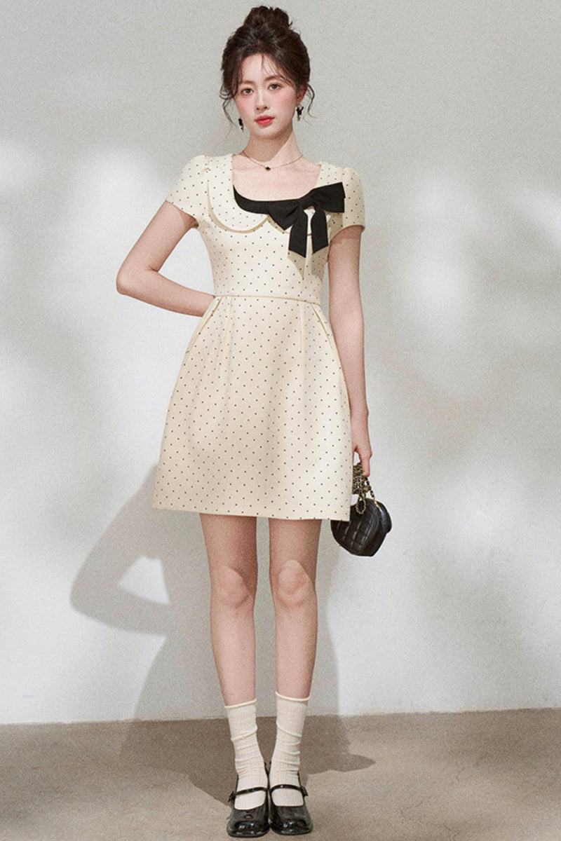 French Girly Ribbon Polka Dot Dress