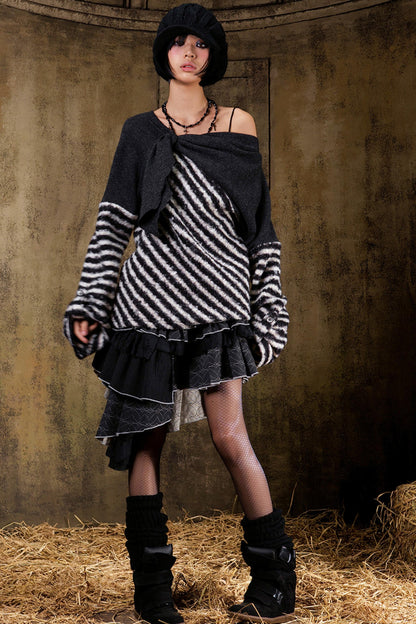 Color Block Striped Knit Sweater