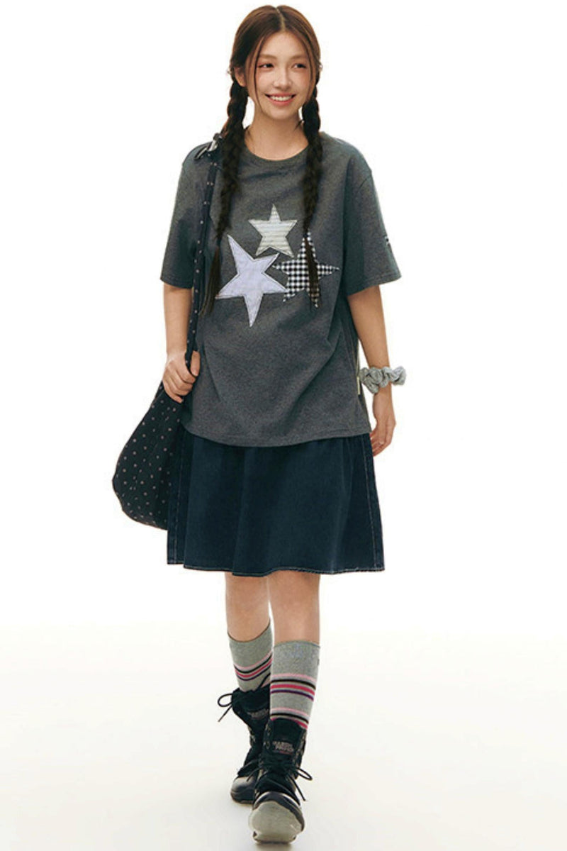 Star Patch Loose Y2k Top