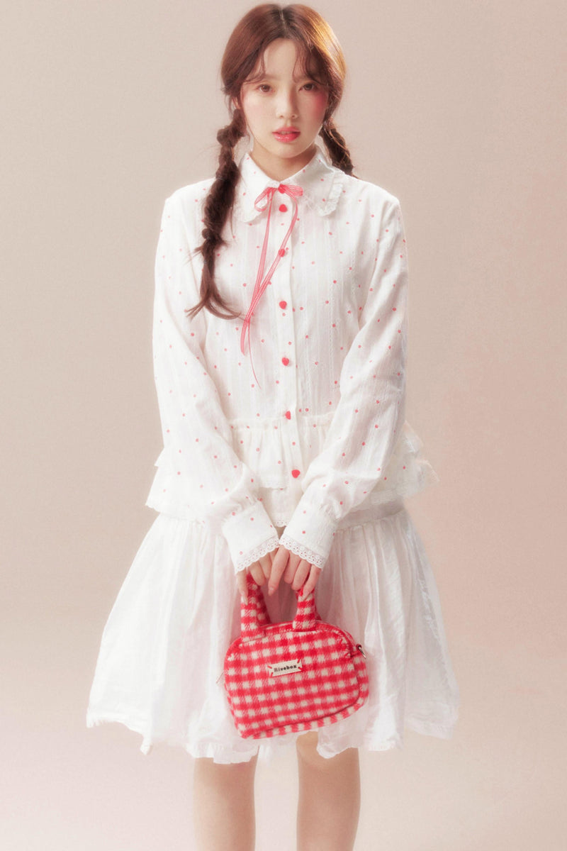 Gardenia Whispering Lace Blouse + Polka Dot Skirt