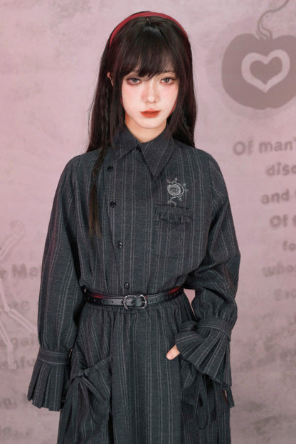 Eden Gray Embroidered Shirt + Skirt