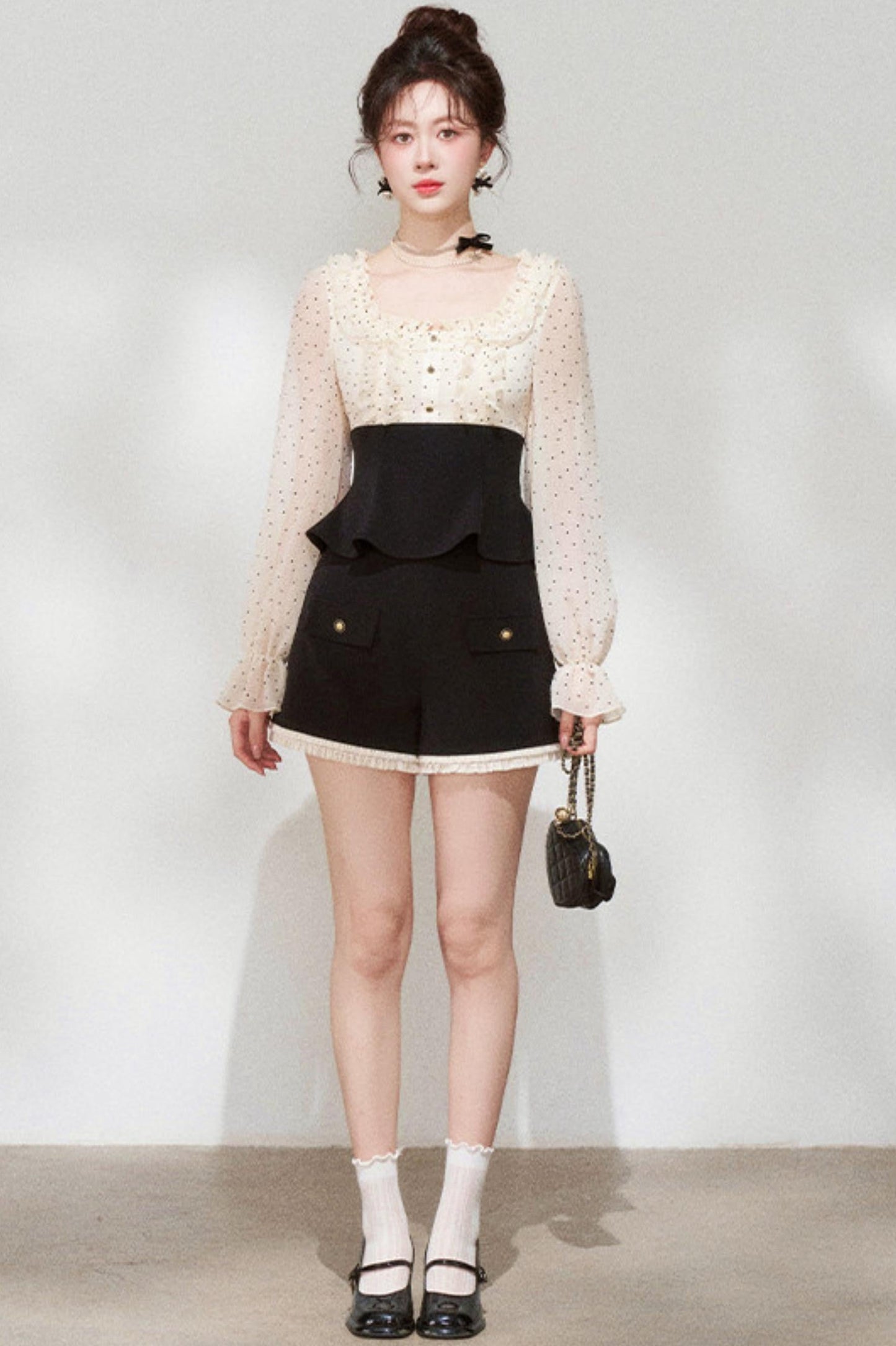 Chiffon Polka Dot Blouse + Shorts