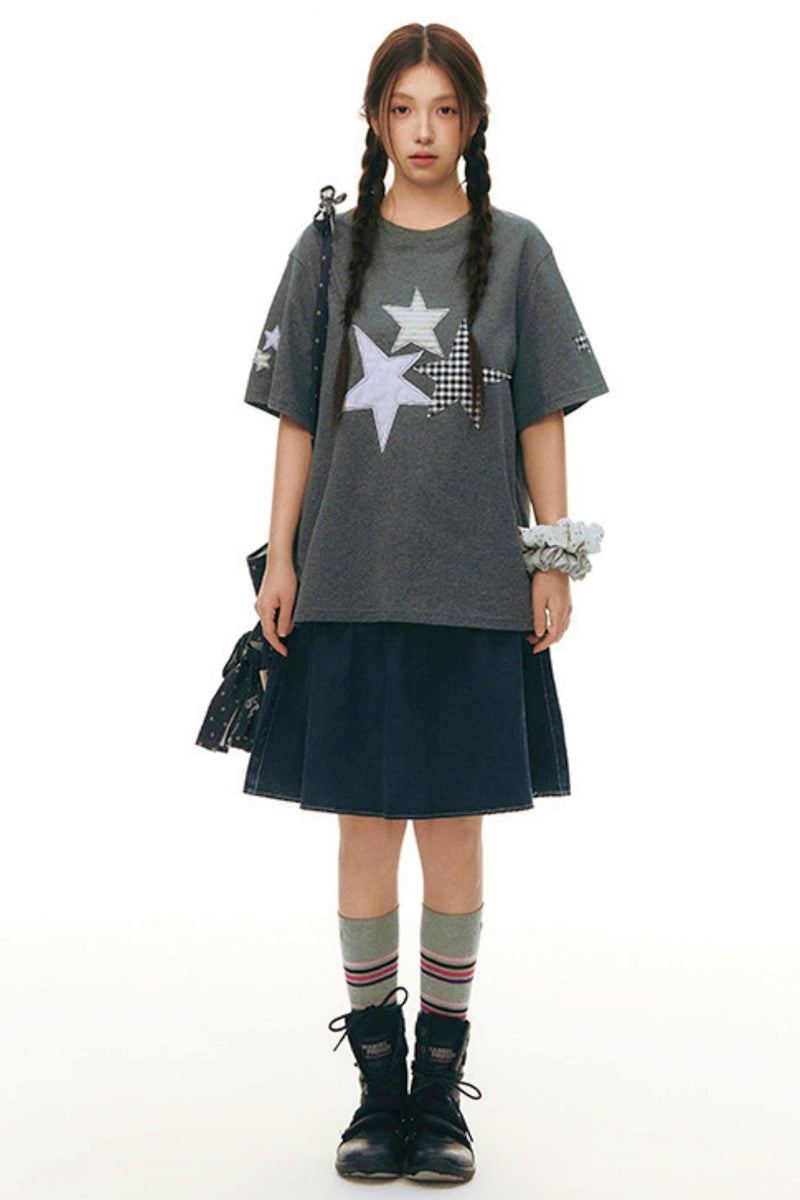 Star Patch Loose Y2k Top
