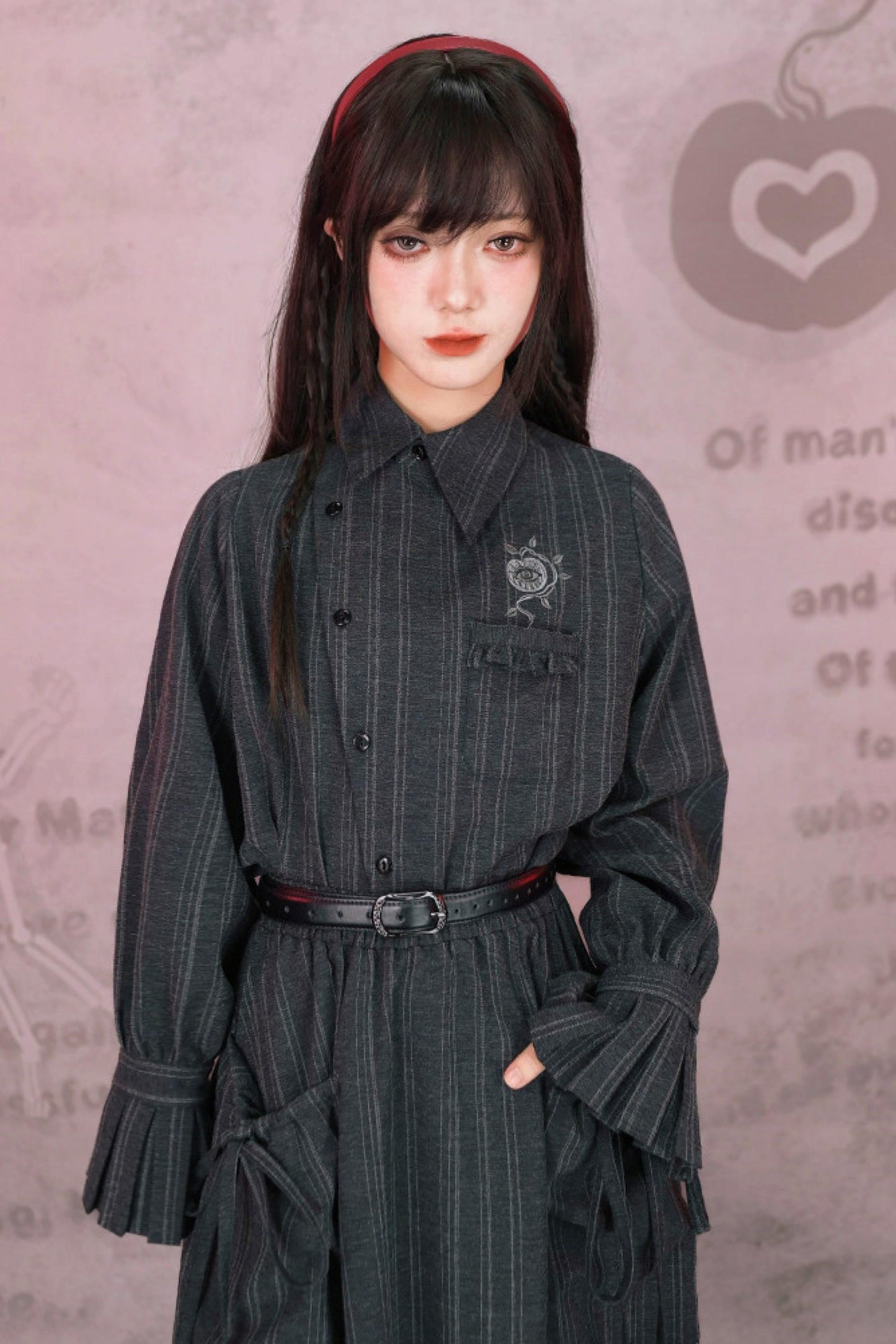Eden Gray Embroidered Shirt + Skirt