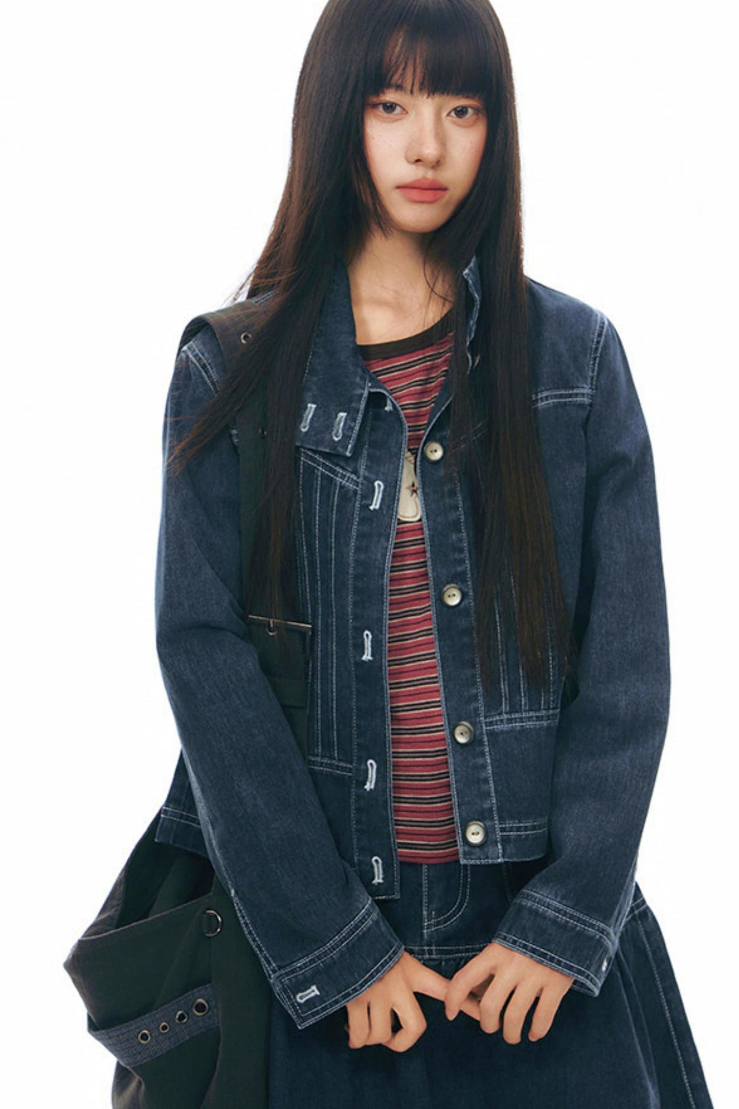 Pleated Denim Jacket + Skirt
