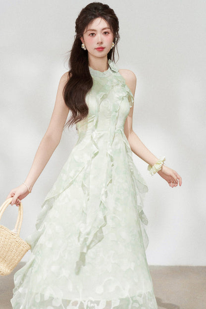 Ruffled Green Chiffon Dress + Outerwear