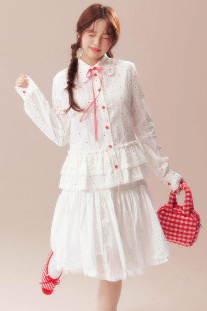 Gardenia Whispering Lace Blouse + Polka Dot Skirt