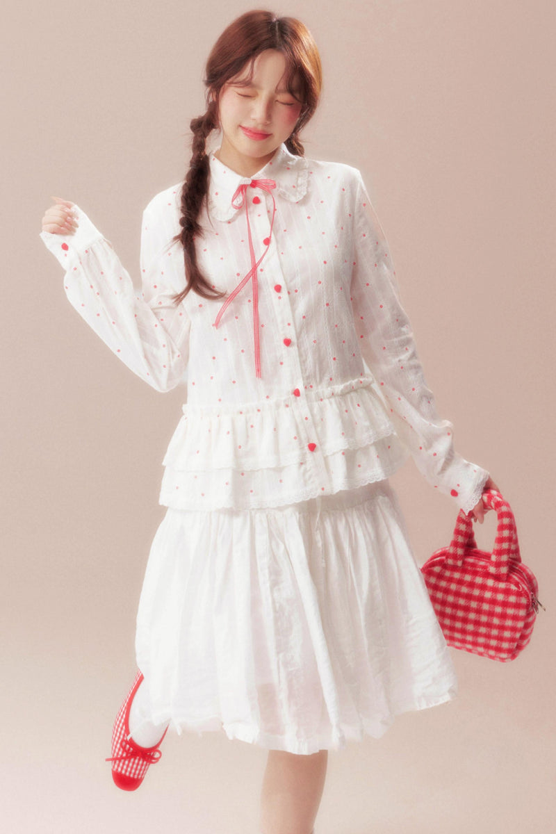 Gardenia Whispering Lace Blouse + Polka Dot Skirt