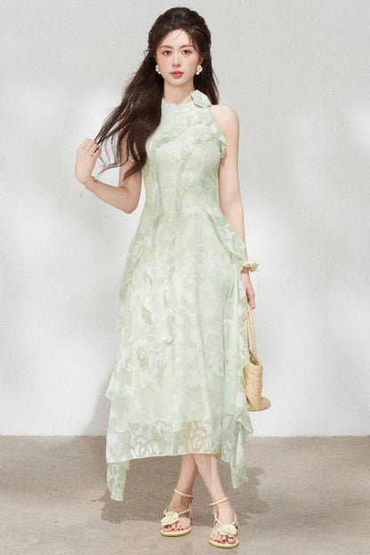 Ruffled Green Chiffon Dress + Outerwear
