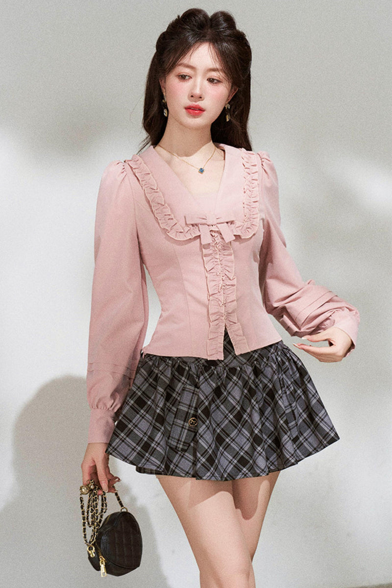 Ruffled Pink Blouse + Skirt