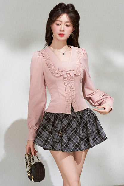 Ruffled Pink Blouse + Skirt