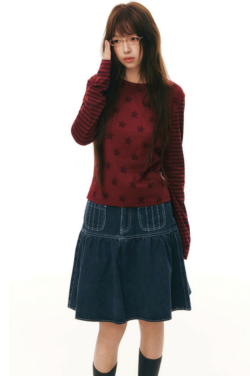 Star Striped Patchwork Top