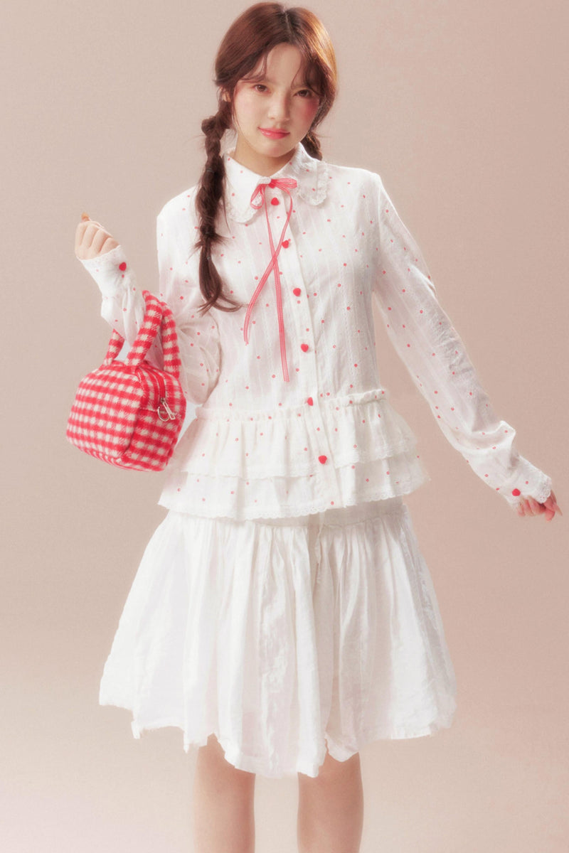 Gardenia Whispering Lace Blouse + Polka Dot Skirt