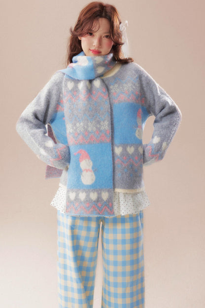 Sweet Fair Isle Sweater Cardigan + Scarf