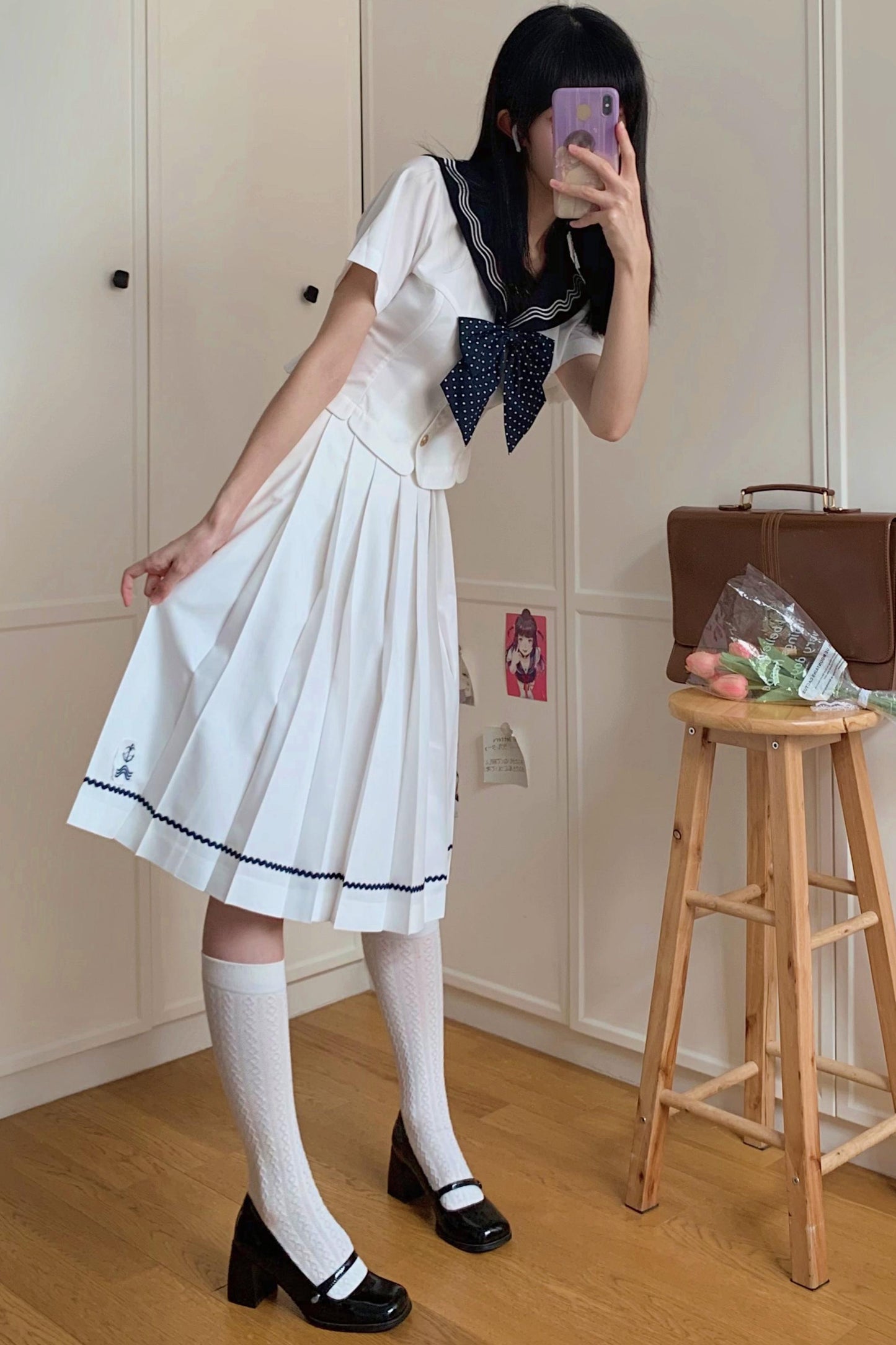Summer Sea Sailor Top + Skirt + Ribbon Accessory