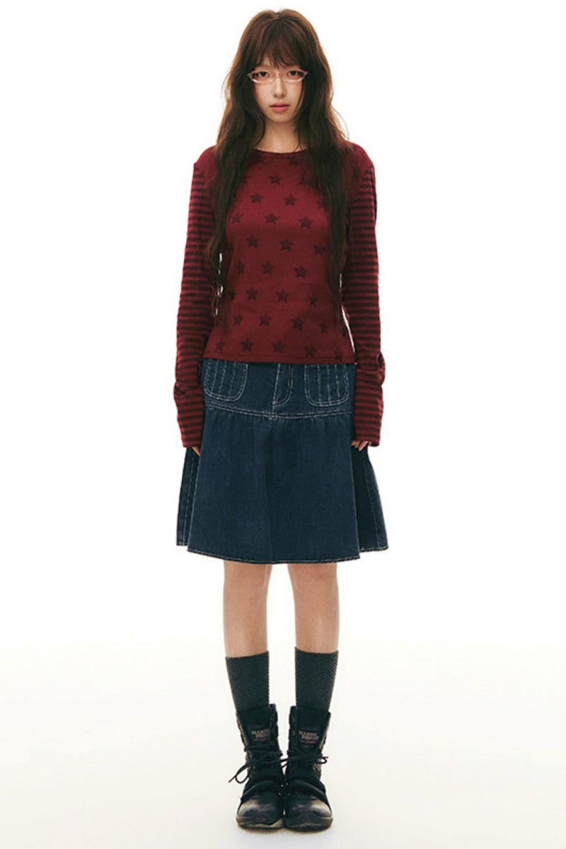 Star Striped Patchwork Top