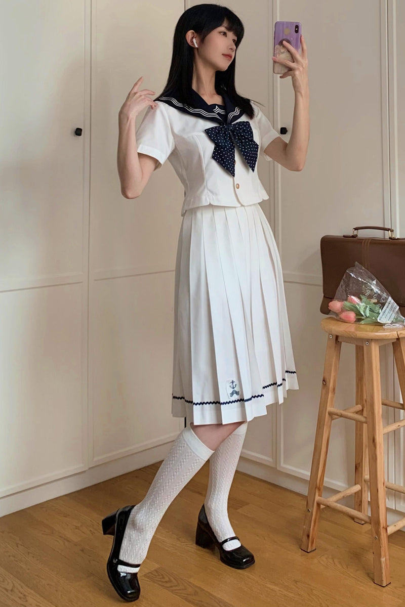Summer Sea Sailor Top + Skirt + Ribbon Accessory