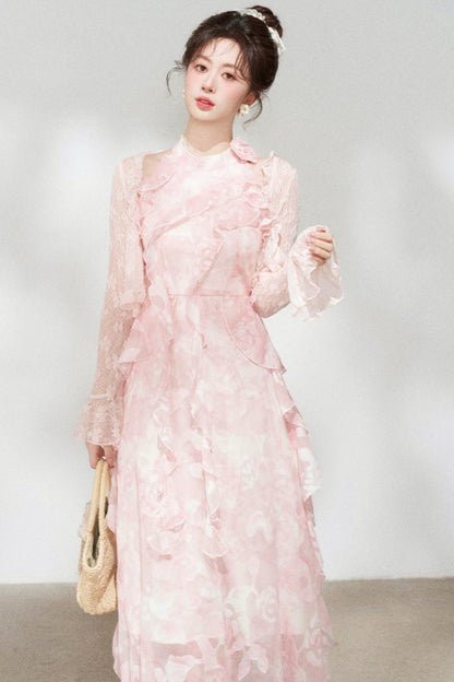 Ruffled Green Chiffon Dress + Outerwear