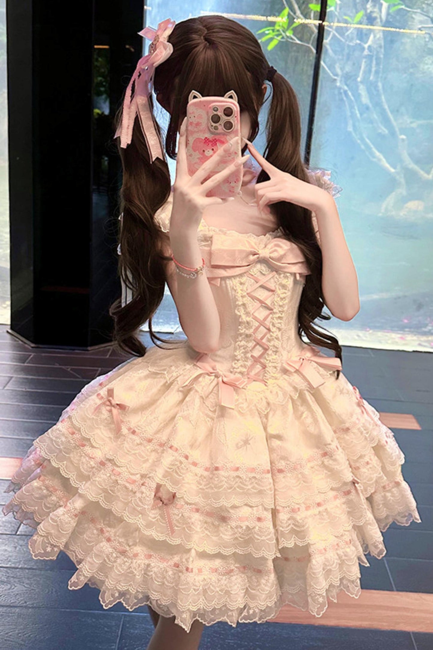 【予約商品】プリンセスリボンレースアップロリータドレス+アクセサリー