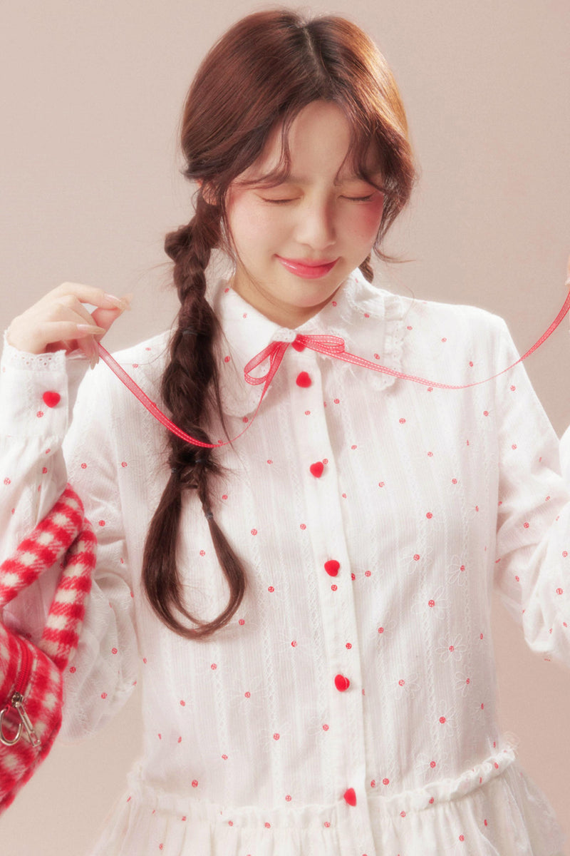Gardenia Whispering Lace Blouse + Polka Dot Skirt