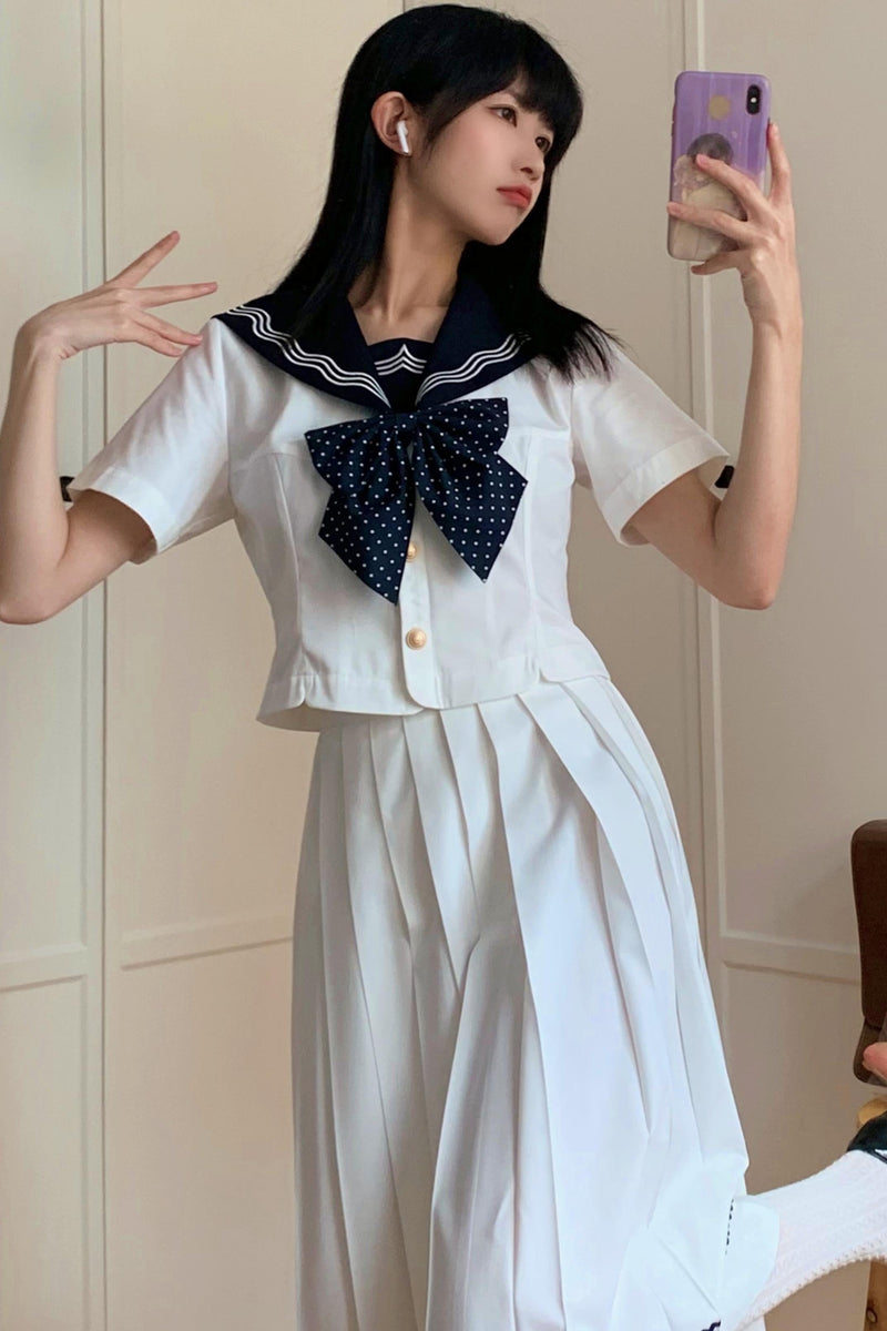 Summer Sea Sailor Top + Skirt + Ribbon Accessory