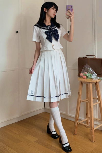 Summer Sea Sailor Top + Skirt + Ribbon Accessory
