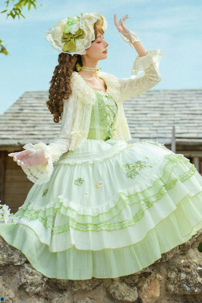 Green Embroidered Lolita One-piece Dress + Cardigan + Hat + Belt + Accessories