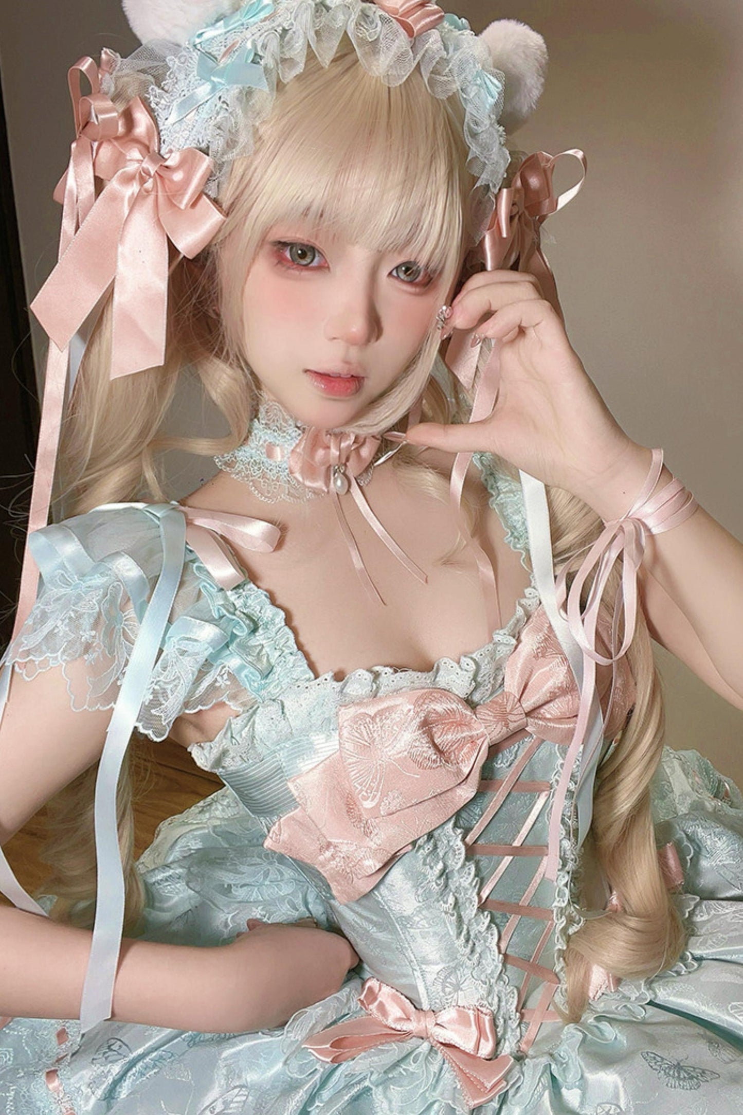 【予約商品】プリンセスリボンレースアップロリータドレス+アクセサリー