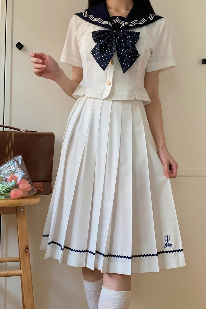 Summer Sea Sailor Top + Skirt + Ribbon Accessory