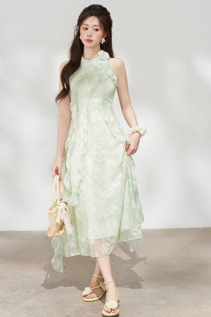 Ruffled Green Chiffon Dress + Outerwear