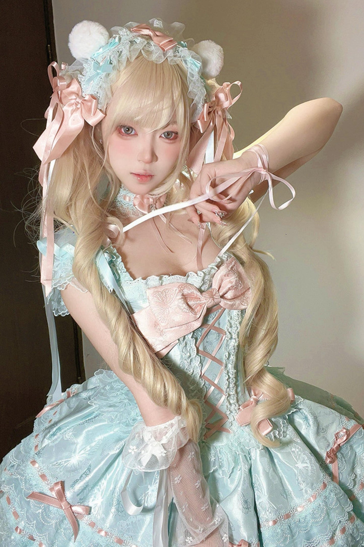 【予約商品】プリンセスリボンレースアップロリータドレス+アクセサリー