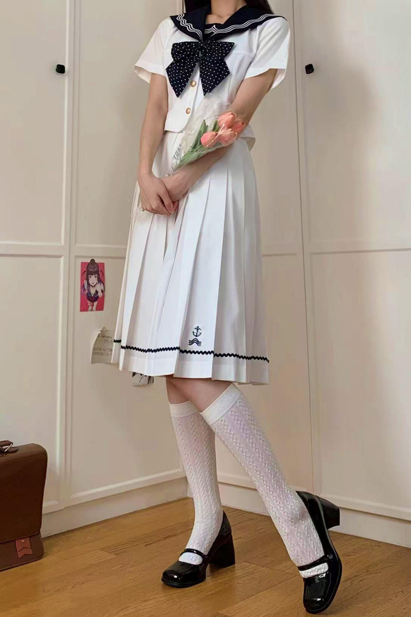 Summer Sea Sailor Top + Skirt + Ribbon Accessory