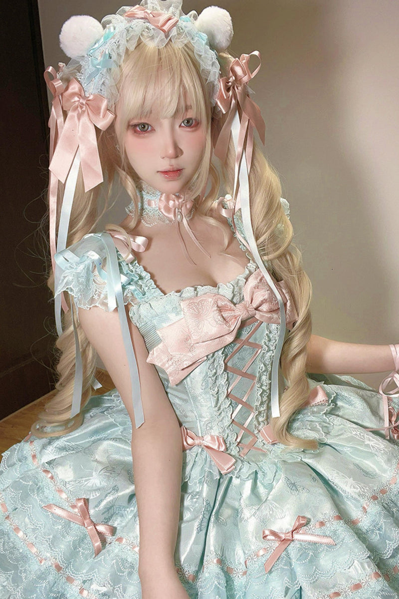 【予約商品】プリンセスリボンレースアップロリータドレス+アクセサリー