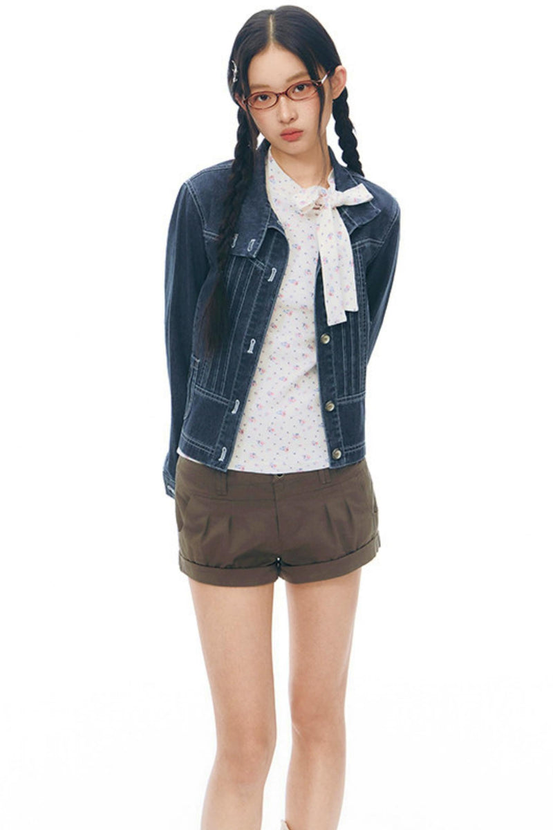 Pleated Denim Jacket + Skirt