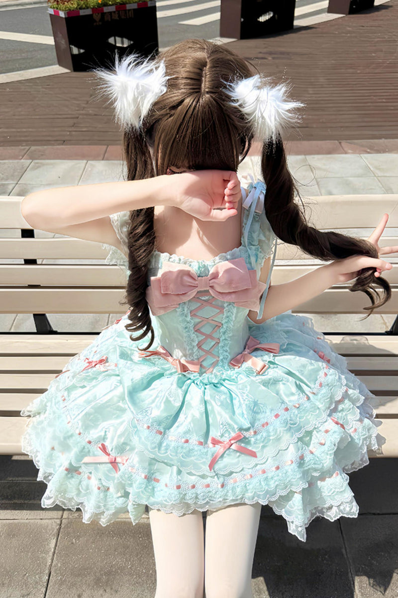 【予約商品】プリンセスリボンレースアップロリータドレス+アクセサリー