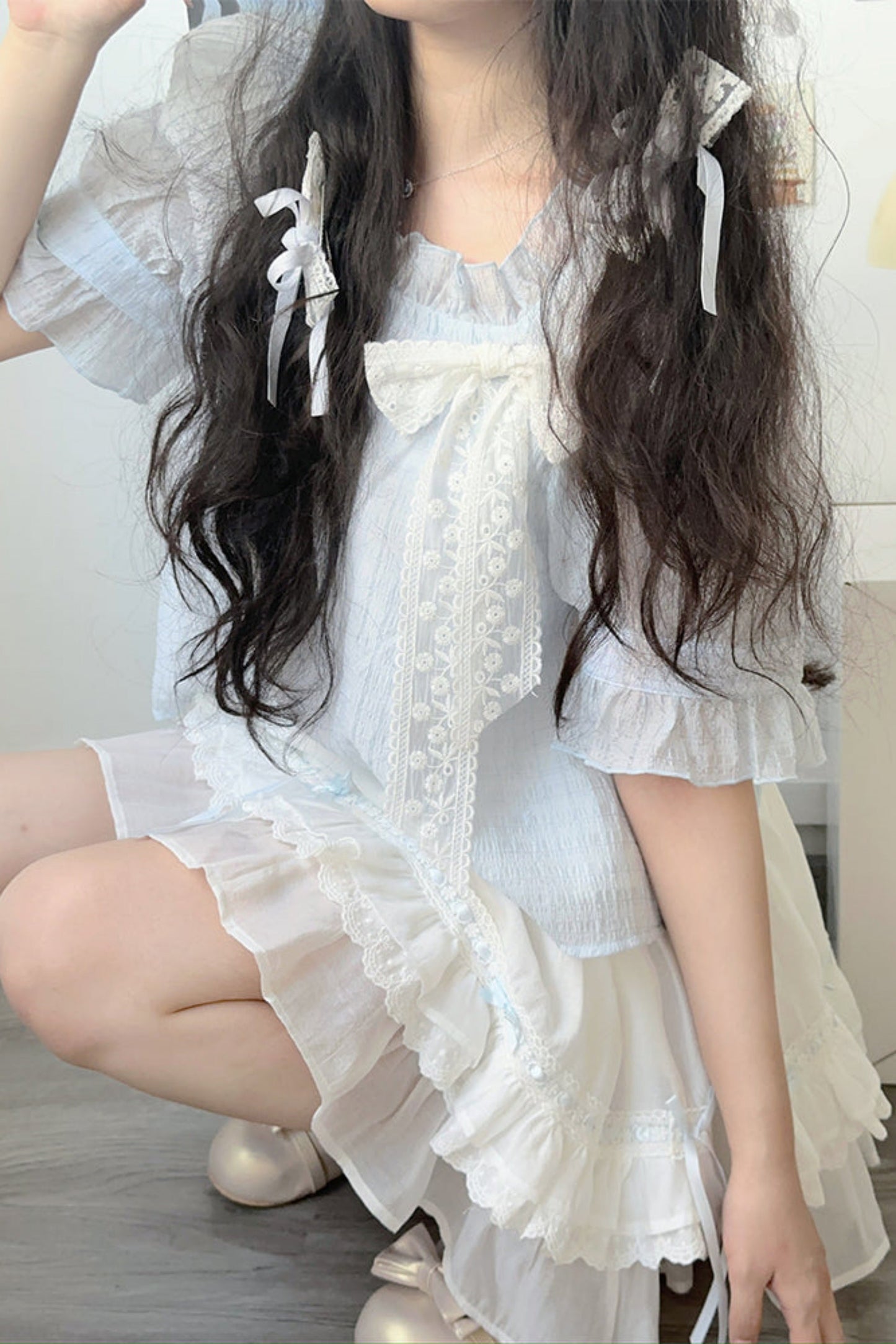 Chiffon Top Tiered Skirt Set