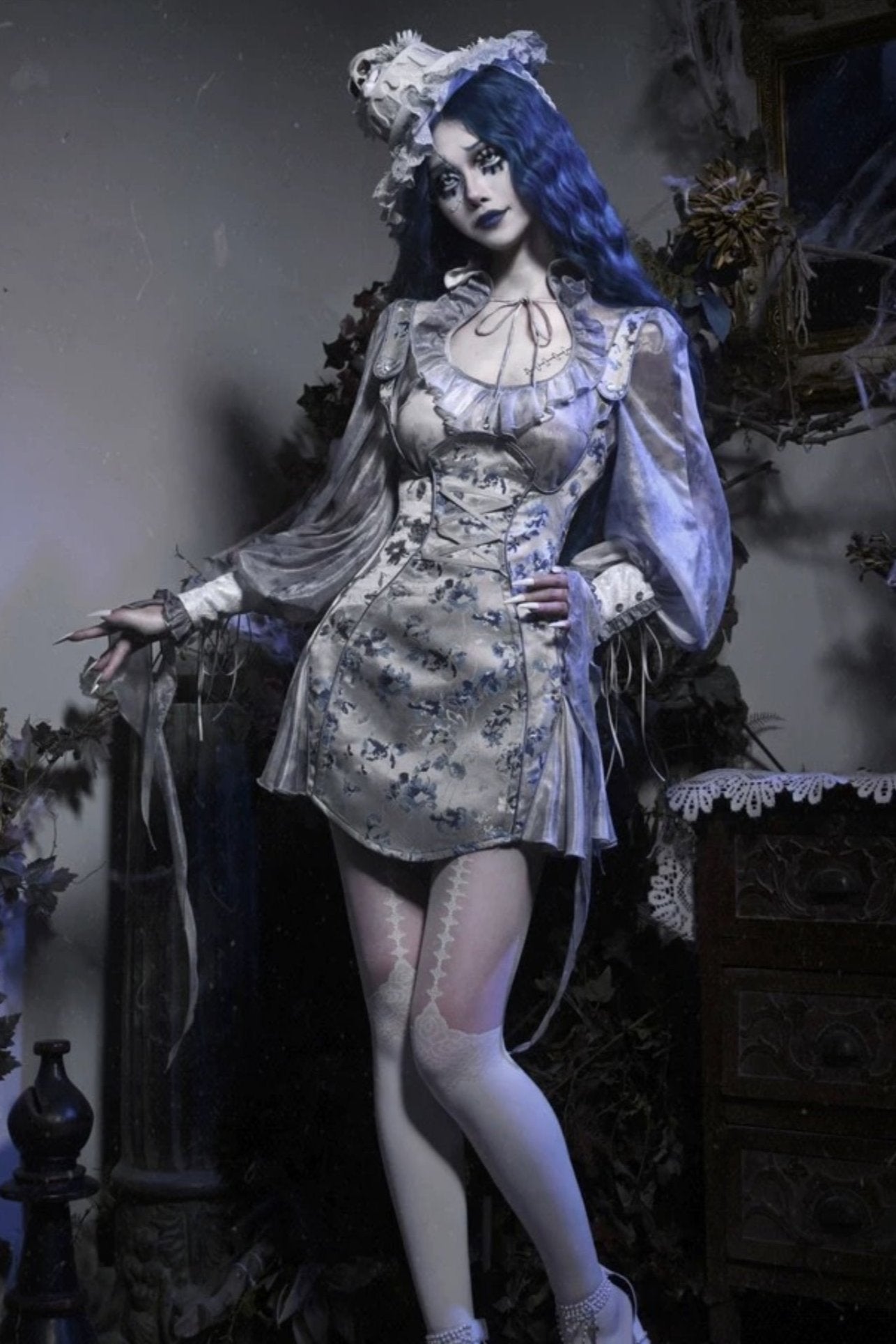 [pre-order] Gothic Zombie Bride Jacquard Slip Dress